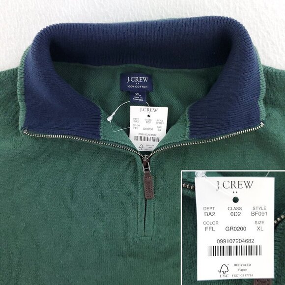 J. Crew 1/4 Zip Pullover Sweater Mock Neck 100% Cotton BF091 Men's XL NWT - Picture 3 of 10